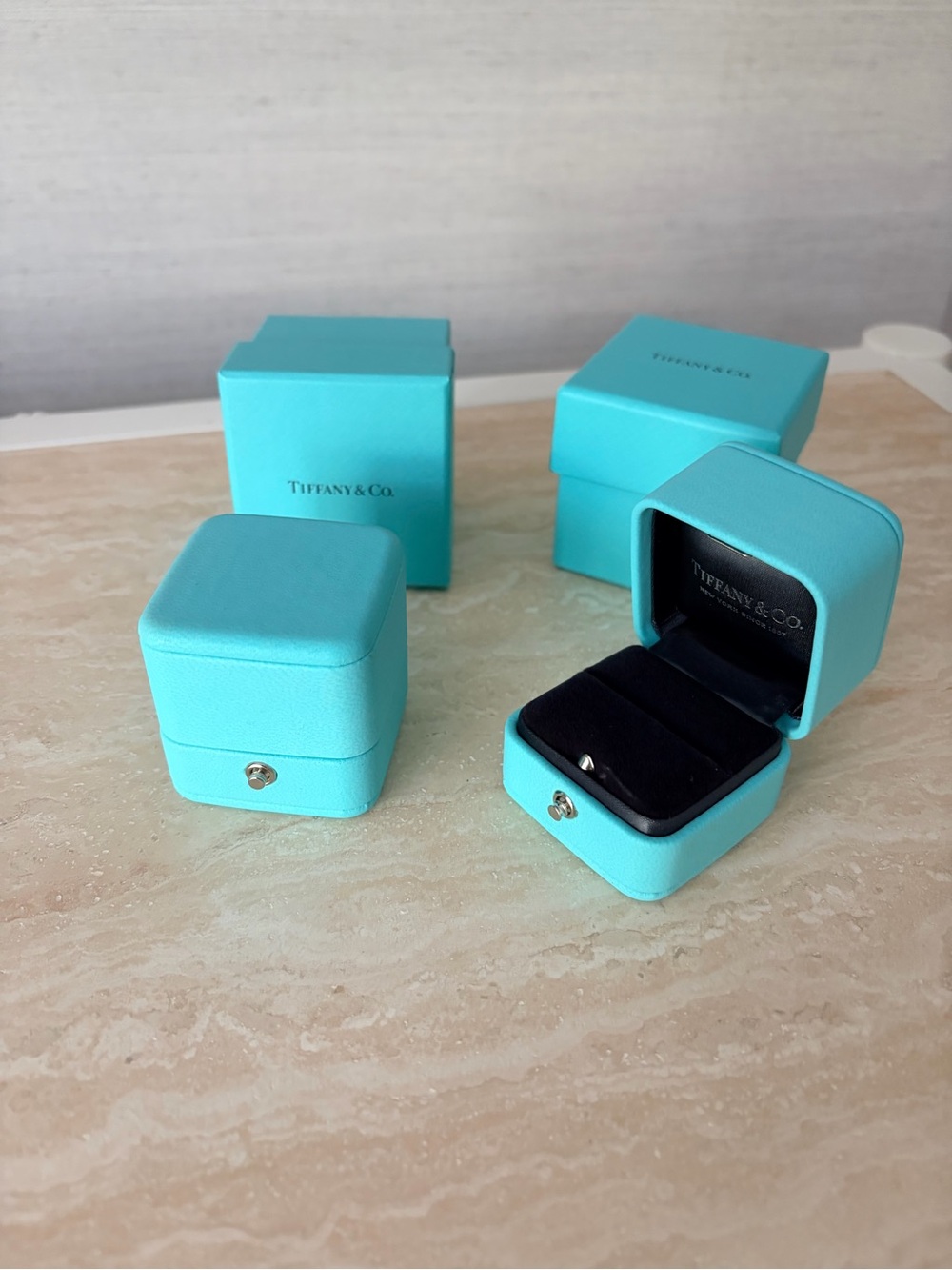 Tiffany & Co. Blue Leather Engagement Ring Boxes – Set of 2